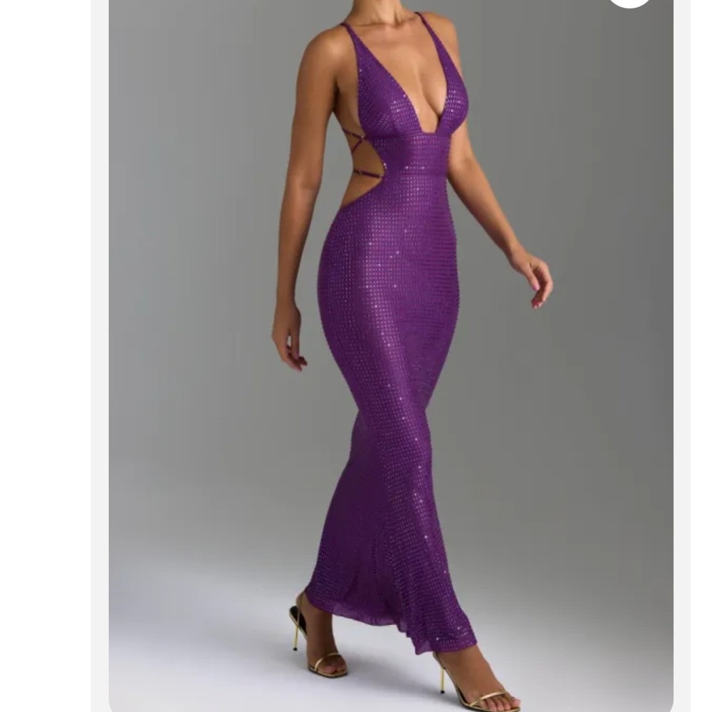 Oh Polly Magdalena Embellished Cut-Out Maxi‎ Dress Grape Purple Size US 14 NEW